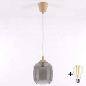 BRILAGI - LED Pendant Light on Cable RETRO GLASS 1xE27/60W/230V Ø 14 cm beige/smoke gray