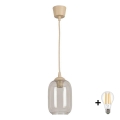 BRILAGI - LED pendant light on cable RETRO GLASS 1xE27/60W/230V Ø 14 cm beige/smoke gray