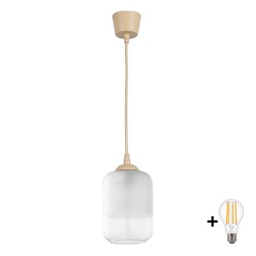BRILAGI - LED pendant light on cable RETRO GLASS 1xE27/60W/230V Ø 14 cm beige/white