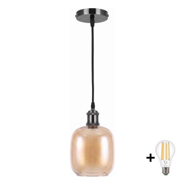 BRILAGI - LED Pendant Light on Cable RETRO GLASS 1xE27/60W/230V Ø 14 cm black/smoked brown