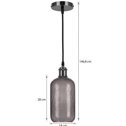 BRILAGI - LED Pendant lamp on cable RETRO GLASS 1xE27/60W/230V Ø 14 cm black/smoke gray