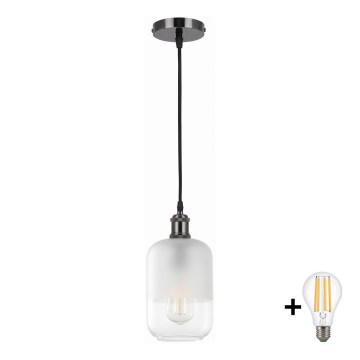 BRILAGI - LED pendant light on cable RETRO GLASS 1xE27/60W/230V Ø 14 cm black/white