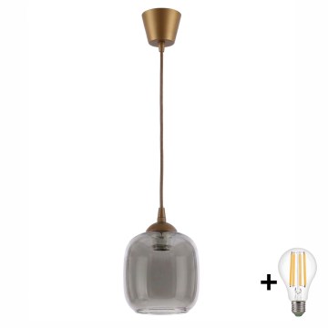 BRILAGI - LED Pendant Light on Cable RETRO GLASS 1xE27/60W/230V Ø 14 cm brown/smoky gray