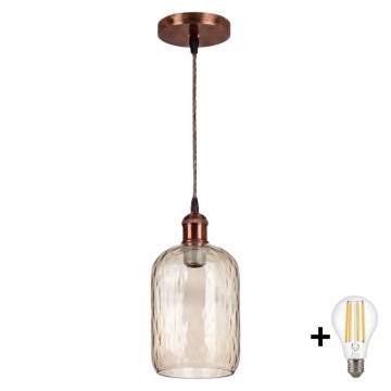 BRILAGI - LED pendant light on cable RETRO GLASS 1xE27/60W/230V Ø 14 cm copper/smoked brown