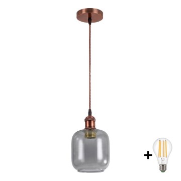 BRILAGI - LED Pendant Light on Cable RETRO GLASS 1xE27/60W/230V Ø 14 cm Copper/Smoked Grey
