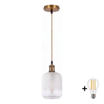 BRILAGI - LED pendant light on cable RETRO GLASS 1xE27/60W/230V Ø 14 cm gold/white