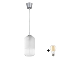 BRILAGI - LED pendant light on cable RETRO GLASS 1xE27/60W/230V Ø 14 cm silver/white