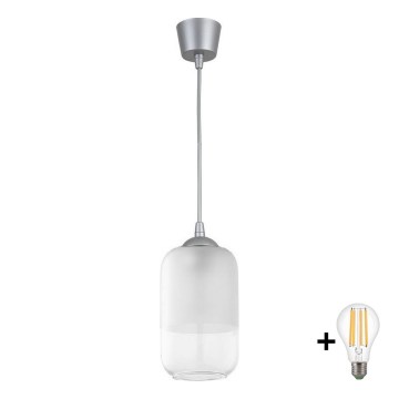 BRILAGI - LED pendant light on cable RETRO GLASS 1xE27/60W/230V Ø 14 cm silver/white