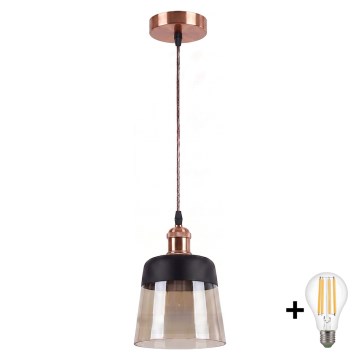 BRILAGI - LED Pendant Light on Cable RETRO GLASS 1xE27/60W/230V Ø 15.5 cm Copper/Smoky Beige/Black