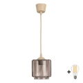 BRILAGI - LED pendant light on cable RETRO GLASS 1xE27/60W/230V Ø 15 cm beige/smoky beige