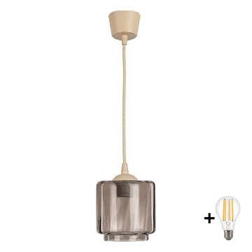 BRILAGI - LED pendant light on cable RETRO GLASS 1xE27/60W/230V Ø 15 cm beige/smoky beige