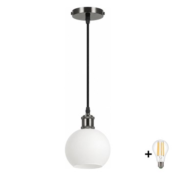 BRILAGI - LED pendant light on cable RETRO GLASS 1xE27/60W/230V Ø 15 cm black/white