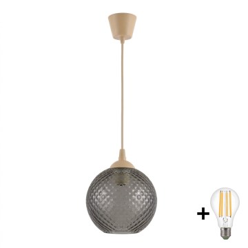 BRILAGI - LED pendant light on cable RETRO GLASS 1xE27/60W/230V Ø 18 cm beige/smoked grey
