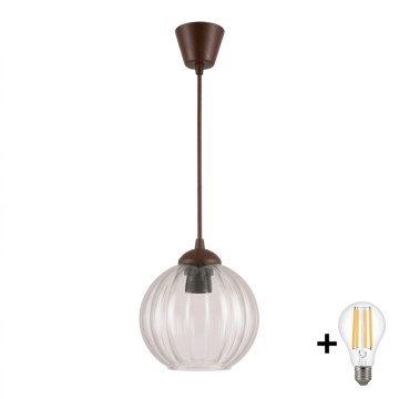BRILAGI - LED pendant light on cable RETRO GLASS 1xE27/60W/230V Ø 18 cm brown/clear