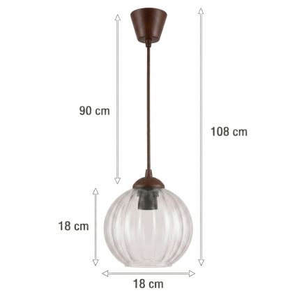 BRILAGI - LED pendant light on cable RETRO GLASS 1xE27/60W/230V Ø 18 cm brown/clear