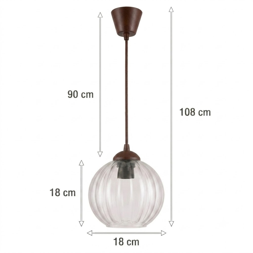 BRILAGI - LED pendant light on cable RETRO GLASS 1xE27/60W/230V Ø 18 cm brown/clear