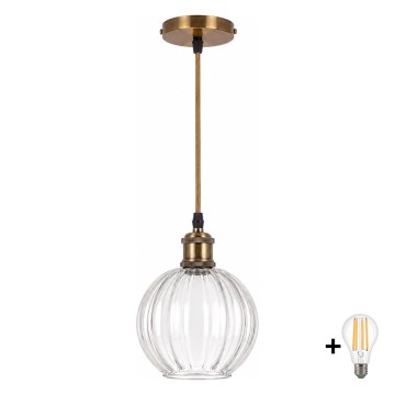BRILAGI - LED pendant light on cable RETRO GLASS 1xE27/60W/230V Ø 18 cm gold/clear