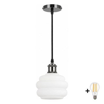 BRILAGI - LED pendant light on cable RETRO GLASS 1xE27/60W/230V Ø 20 cm black/white