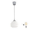 BRILAGI - LED pendant light on cable RETRO GLASS 1xE27/60W/230V Ø 20 cm silver/white