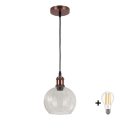BRILAGI - LED Pendant Light on Cable RETRO GLASS 1xE27/60W/230V Ø 25 cm Copper/Clear