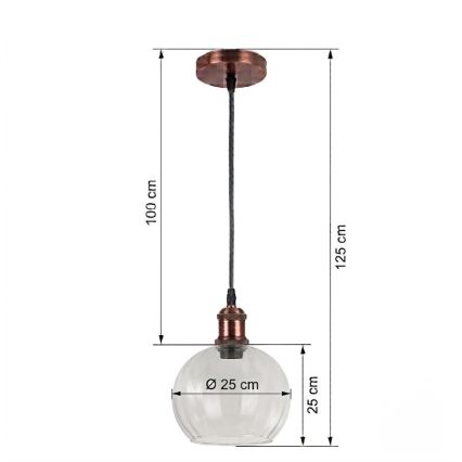 BRILAGI - LED Pendant Light on Cable RETRO GLASS 1xE27/60W/230V Ø 25 cm Copper/Clear