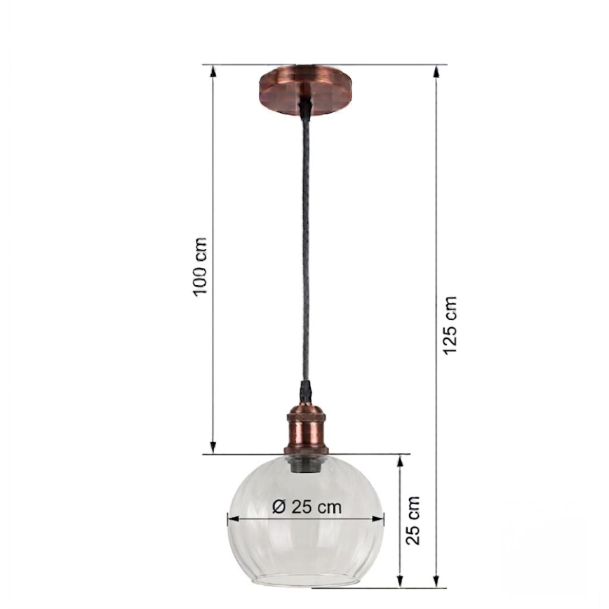 BRILAGI - LED Pendant Light on Cable RETRO GLASS 1xE27/60W/230V Ø 25 cm Copper/Clear