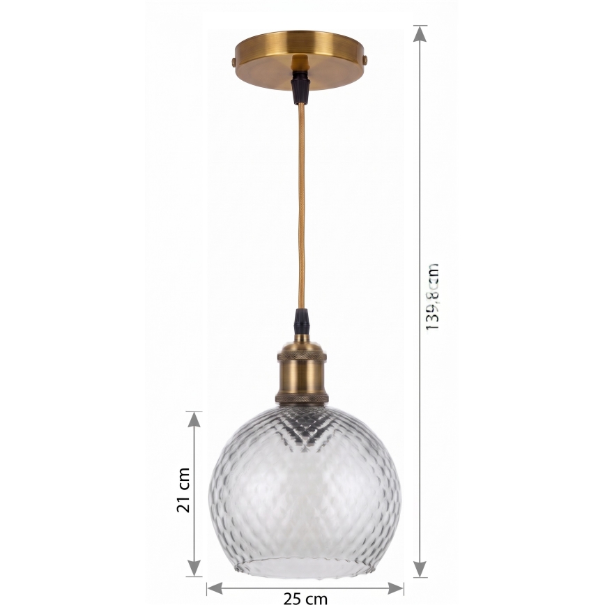 BRILAGI - LED cable-hung pendant RETRO GLASS 1xE27/60W/230V Ø 25 cm gold/smoked grey