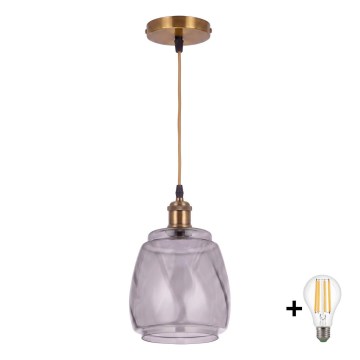 BRILAGI - LED pendant light on cable RETRO GLASS 1xE27/60W/230V Ø 26 cm gold/smoked grey