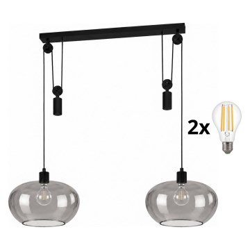 BRILAGI - LED pendant light on cable RETRO GLASS 2xE27/40W/230V black/smoked grey