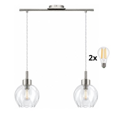 BRILAGI - LED Pendant Light on Cable RETRO GLASS 2xE27/60W/230V matte chrome/clear
