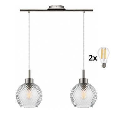 BRILAGI - LED pendant light on cable RETRO GLASS 2xE27/60W/230V matte chrome/smoked gray