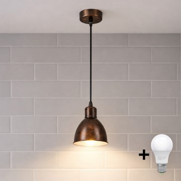 Brilagi - LED pendant light on cable RIDDY 1xE27/60W/230V copper/patina
