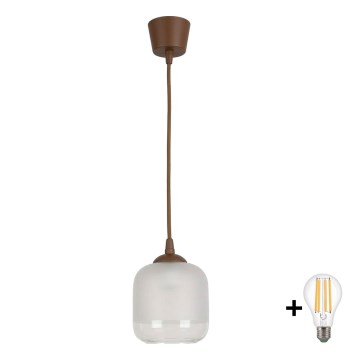 BRILAGI - LED pendant light on cord RETRO GLASS 1xE27/60W/230V Ø 14 cm brown/white