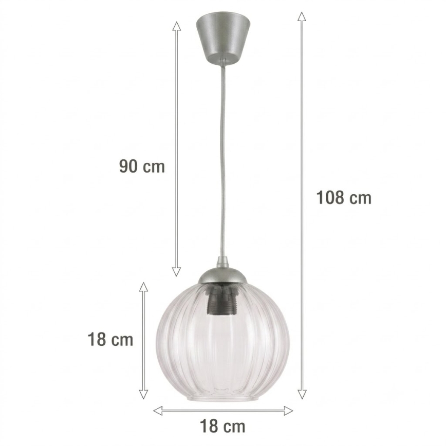 BRILAGI - LED pendant light suspended on cable RETRO GLASS 1xE27/60W/230V Ø 18 cm Silver/Clear