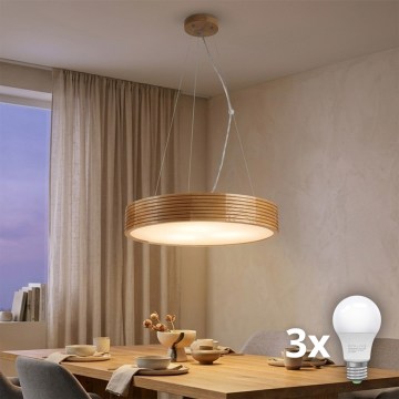 Brilagi - LED pendant on cable CARVALHO MODERN 3xE27/60W/230V oak Ø 47,5 cm