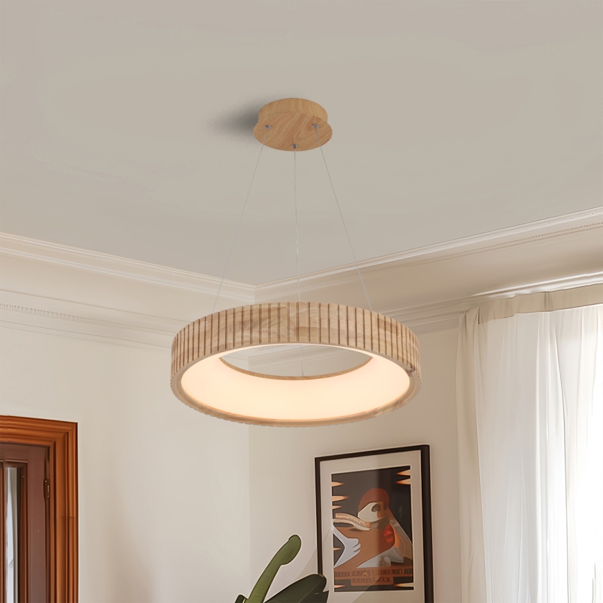 Brilagi - FALCON WOOD MODERN LED Cable-Hung Pendant, 30W, 230V, 3000/4000/6000K, Ø45 cm, Wood