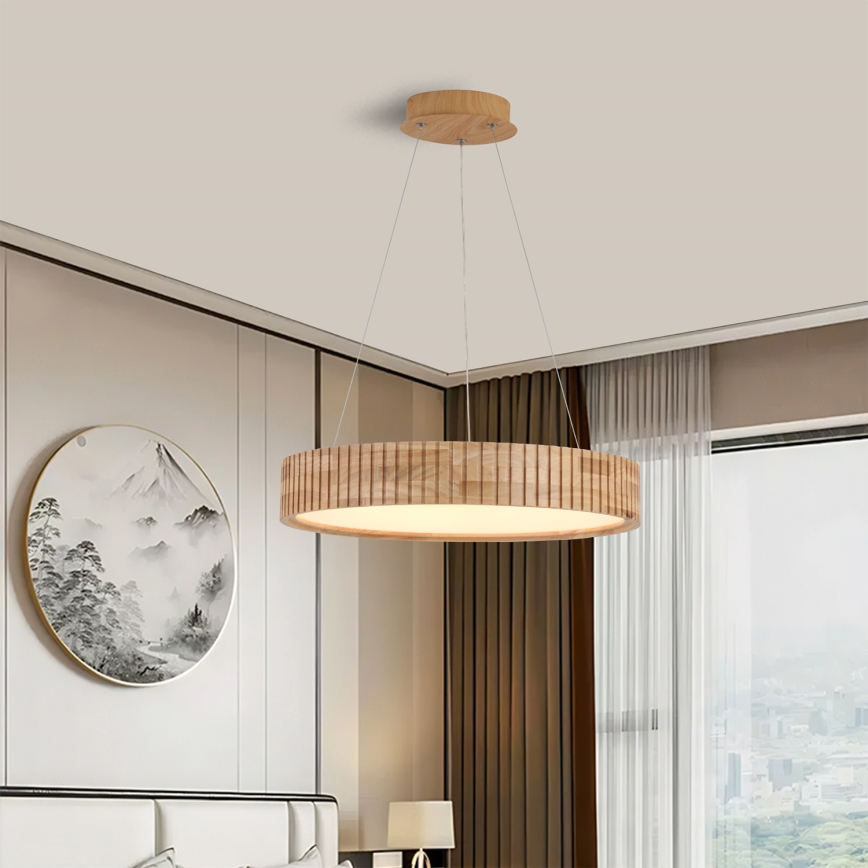 Brilagi - FALCON WOOD MODERN LED Cable-Hung Pendant, 30W, 230V, 3000/4000/6000K, Ø45 cm, Wood