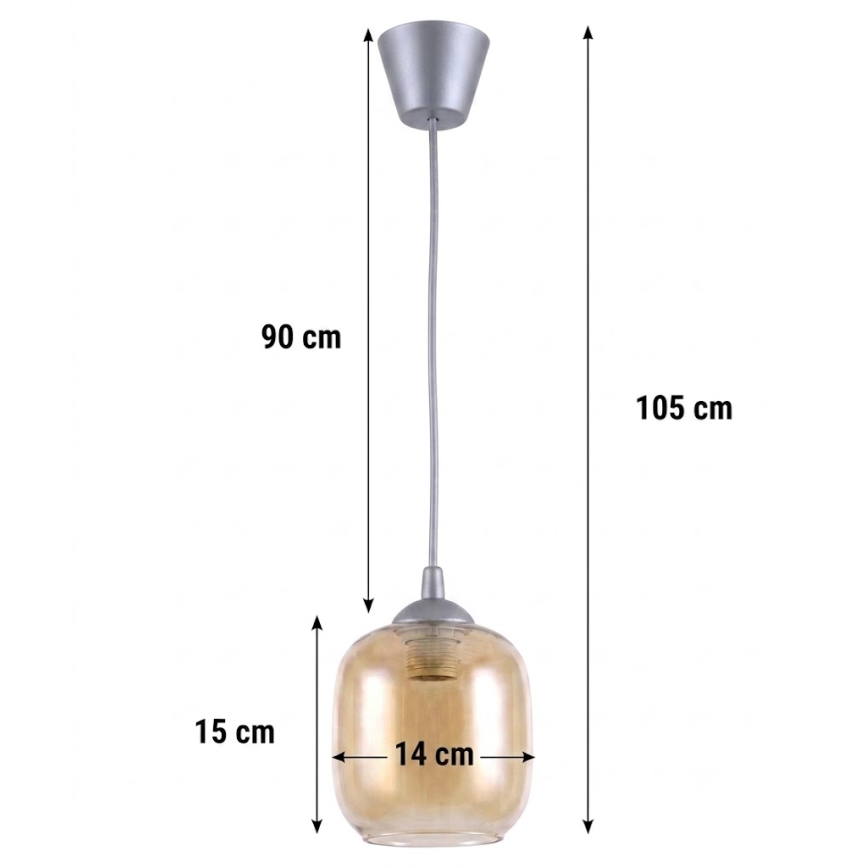 BRILAGI - Cable-suspended LED Pendant RETRO GLASS 1xE27/60W/230V Ø 14 cm Silver/Smoked Brown