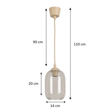 BRILAGI - LED pendant light on cable RETRO GLASS 1xE27/60W/230V Ø 14 cm beige/smoke gray