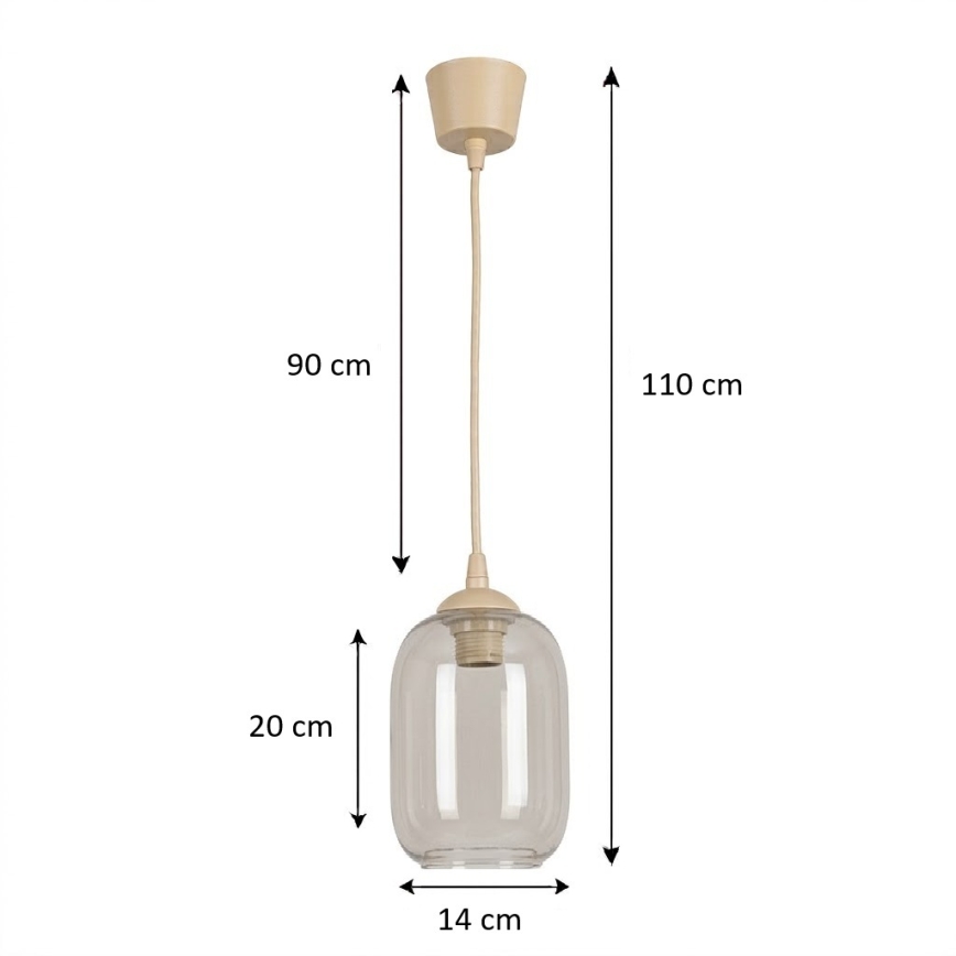 BRILAGI - LED pendant light on cable RETRO GLASS 1xE27/60W/230V Ø 14 cm beige/smoke gray