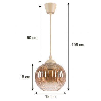 BRILAGI - LED pendant on cable RETRO GLASS 1xE27/60W/230V Ø 18 cm beige/smoky brown