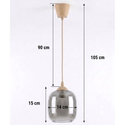 BRILAGI - LED Pendant Light on Cable RETRO GLASS 1xE27/60W/230V Ø 14 cm beige/smoke gray