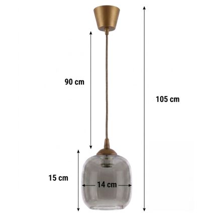 BRILAGI - LED Pendant Light on Cable RETRO GLASS 1xE27/60W/230V Ø 14 cm brown/smoky gray