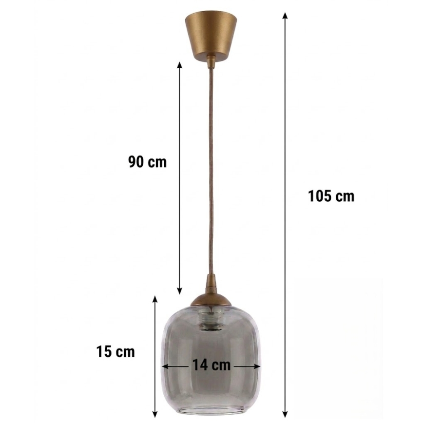 BRILAGI - LED Pendant Light on Cable RETRO GLASS 1xE27/60W/230V Ø 14 cm brown/smoky gray