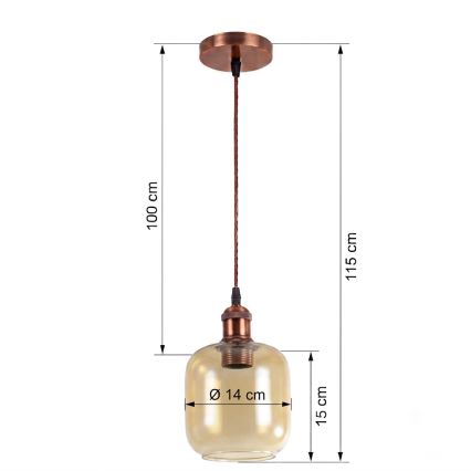 BRILAGI - RETRO GLASS LED Pendant on Cable 1xE27/60W/230V Ø 14 cm Copper/Smoked Brown