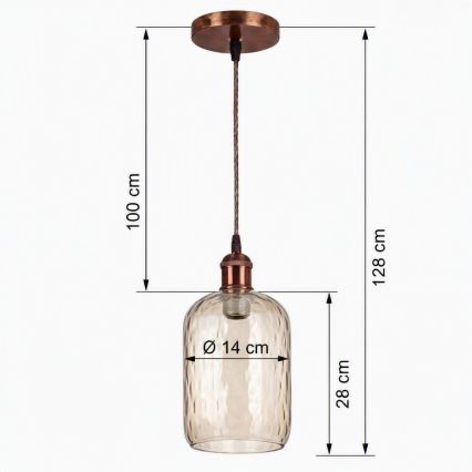 BRILAGI - LED pendant light on cable RETRO GLASS 1xE27/60W/230V Ø 14 cm copper/smoked brown