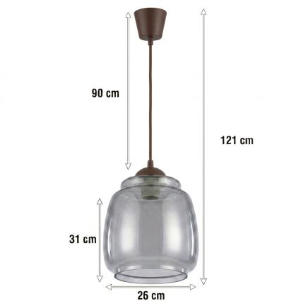 BRILAGI - RETRO GLASS Cable-Suspended LED Pendant 1xE27/60W/230V Ø 26 cm Brown/Smoked Grey