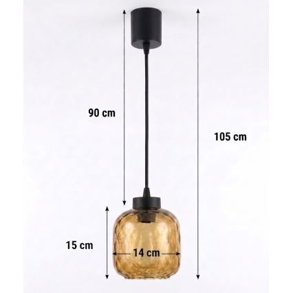 BRILAGI - LED pendant light on cable RETRO GLASS 1xE27/60W/230V Ø 14 cm black/smoked brown