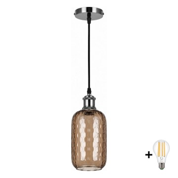 BRILAGI - LED pendant on cable RETRO GLASS 1xE27/60W/230V Ø 14 cm black/smoked brown