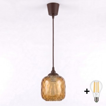 BRILAGI - LED pendant on cable RETRO GLASS 1xE27/60W/230V Ø 14 cm brown/smoked brown